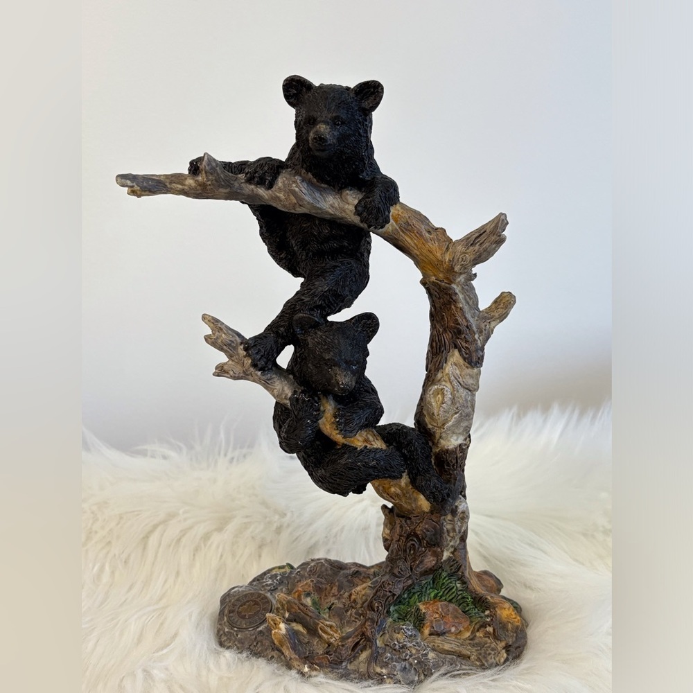 Rustic Black Bear Climbing Sculpture